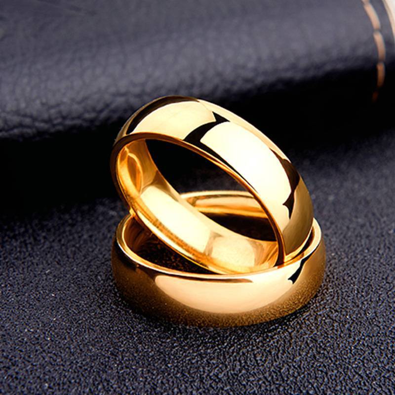 JUCHAO-anillos de acero inoxidable lisos para mujeres y hombres, joyería de compromiso de boda, oro Simple, 6MM
