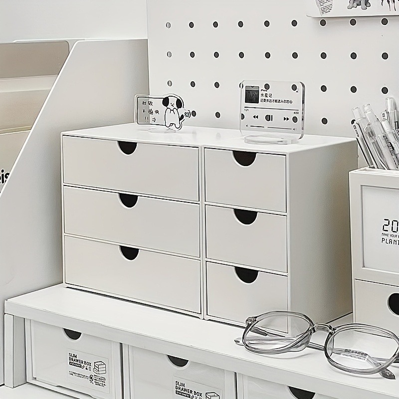 3-Tier Stackable Plastic Storage Box Drawer Rack White Office Home Organizer Multi-Purpose Shelf Desk Organization with Handles