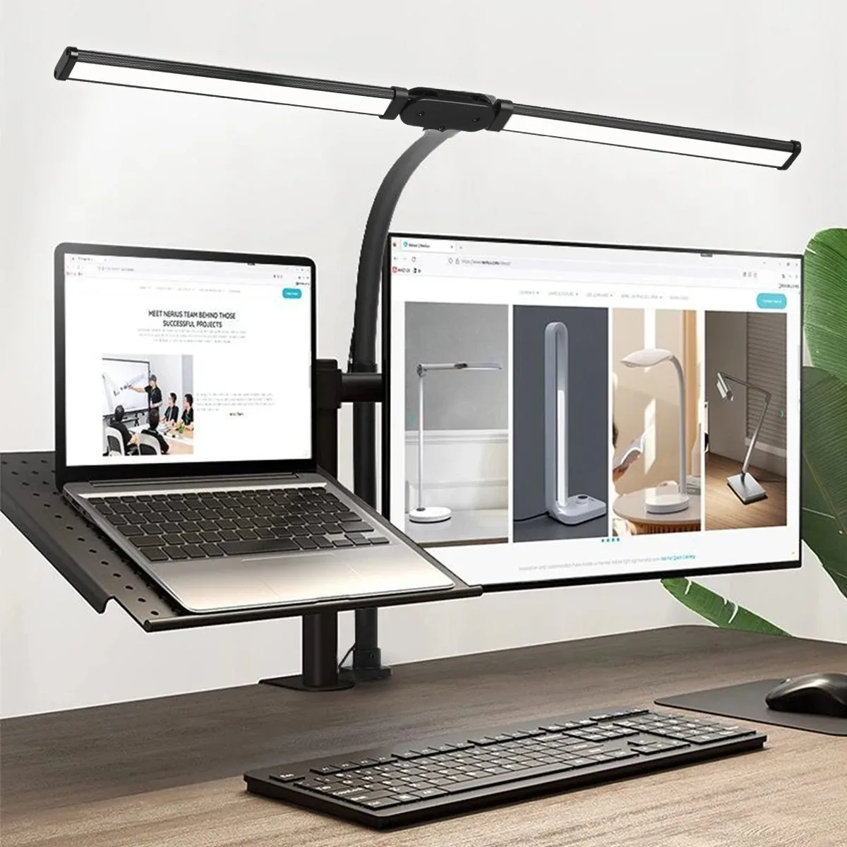 Lampada da scrivania a doppia testa singola con clip a LED Lampade da tavolo per computer dimmerabili Lampada da tavolo per architetto con luce per monitor per luci da lettura per ufficio