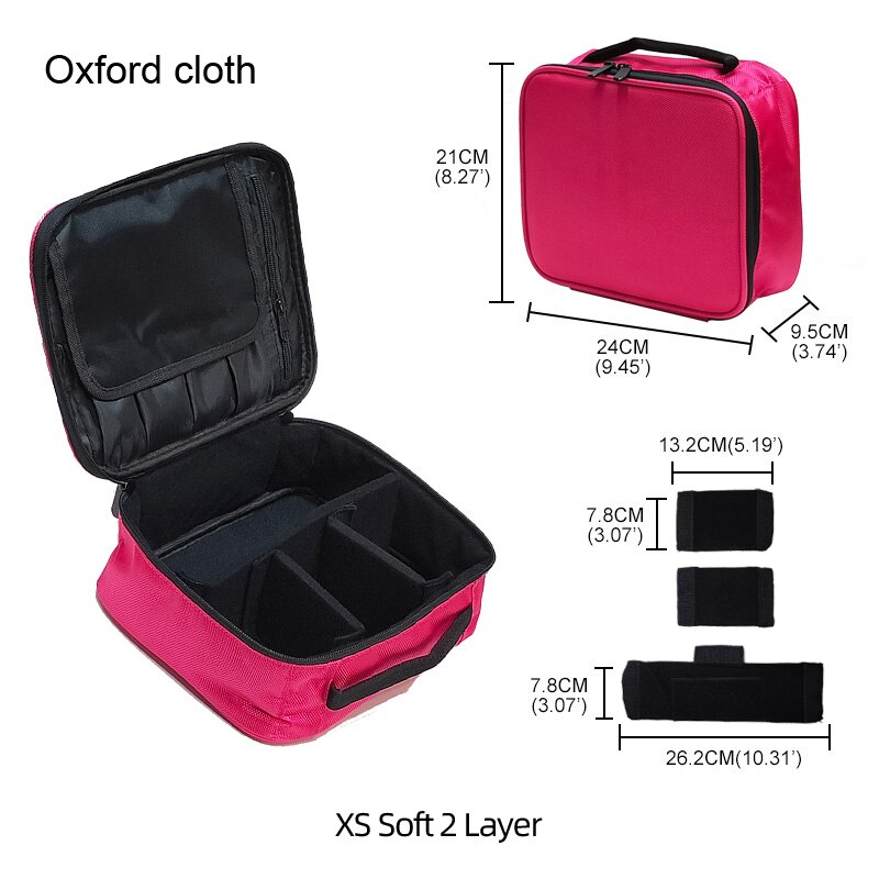 Leather Clapboard Cosmetic Bag Make Up Box Large Capacity Storage Handbag Travel Insert Toiletry Makeup suitcase: XS Oxford Soft Pink