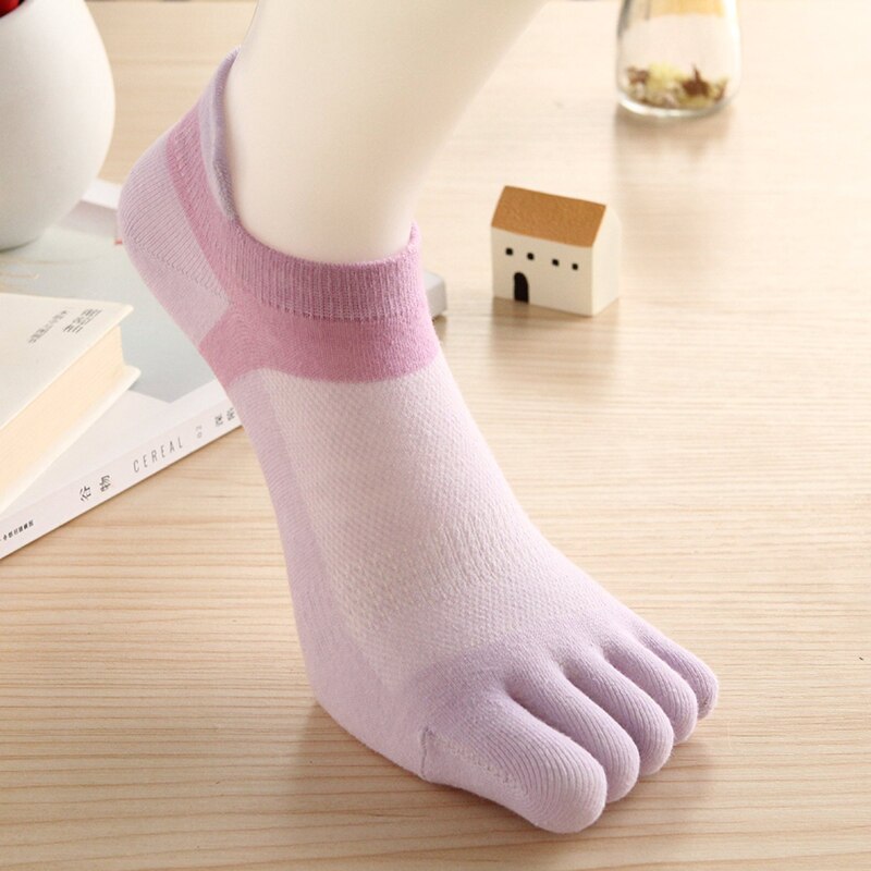 Vrouwen Vijf Vinger Sokken Lente Zomer Ademend Toevallige Teen Sokken 1 Paar Katoen Patchwork Comfortabele Vijf Vinger Sokken: Paars
