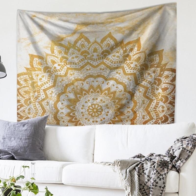 Mandala Flower Polyester Square Tapestry Wall Hanging Boho For Home Yoga Decor Decoration Wall Throw Carpet Mat Blanket Bed V0C5