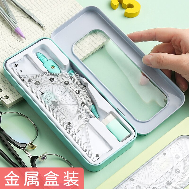 Compass ruler set for students to draw with multi-functional ruler ruler triangle plate metal sub gauge can clip pen to replace