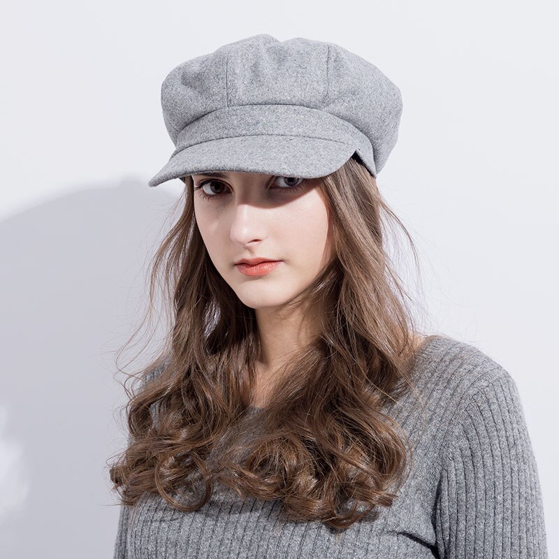 Boina de lana para mujer, gorro de , estilo informal,: B