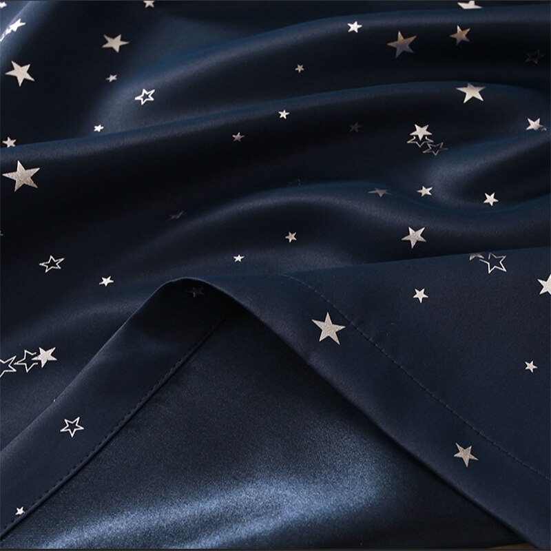 Mørklægningsgardiner børneværelse til drenge og piger, termisk isolerede gardiner med blinkende sølvstjerner, stanggardiner, (