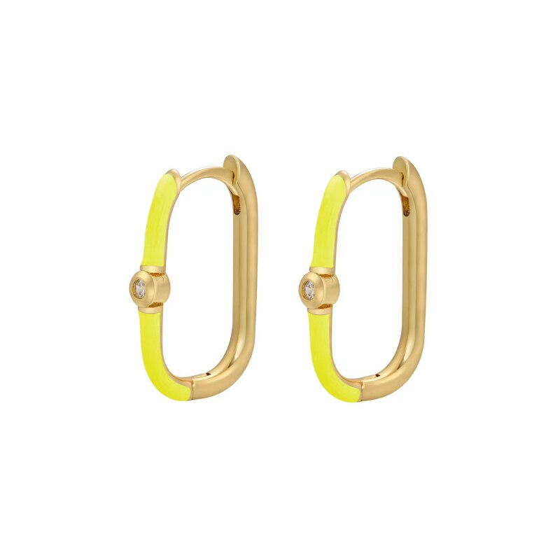 Orecchini a cerchio in smalto stile INS rettangolo geometrico semplice cristallo CZ per moda donna fibbia orecchio Punk gioielli per feste all&#39;ingrosso: W0446-yellow