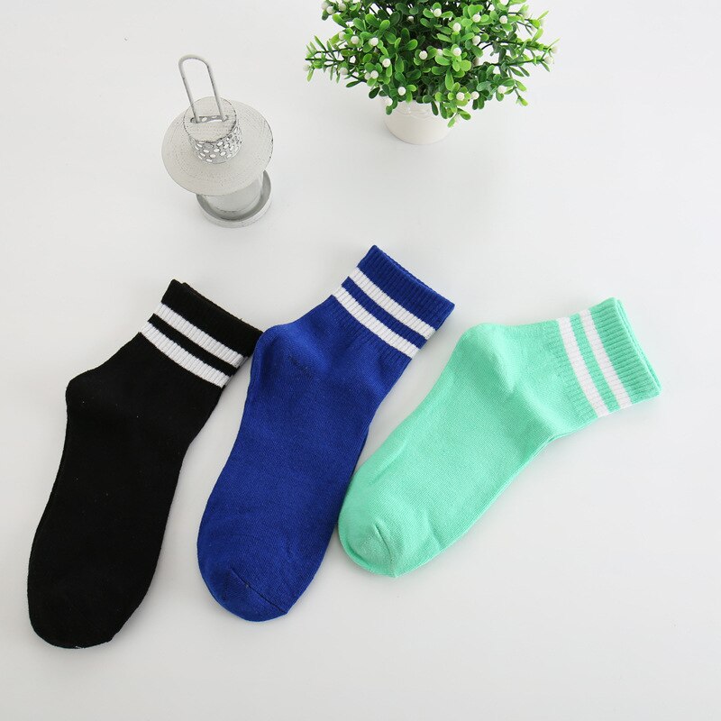 Calcetines a rayas de algodón Midriff para hombre, con dos rayas, estilo College Wind