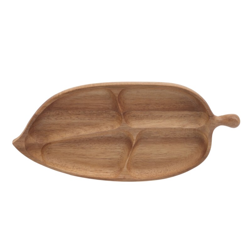 Multi Grid Storage Tray Fish Shape Solid Wood Food Pan Plate Display Plates Tablewares Fruit Snack Dishes Pots Base Dinner Plate: Leaf  A
