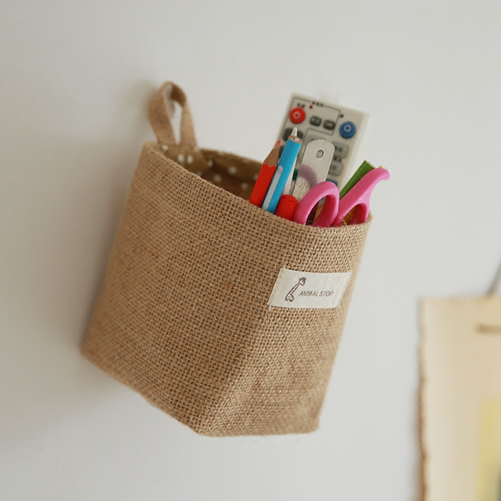 1Pc Linnen Katoen Stof Pouch Muur Deur Closet Opknoping Organizer Bag Desktop Opslag Mand Opknoping Opslag Container