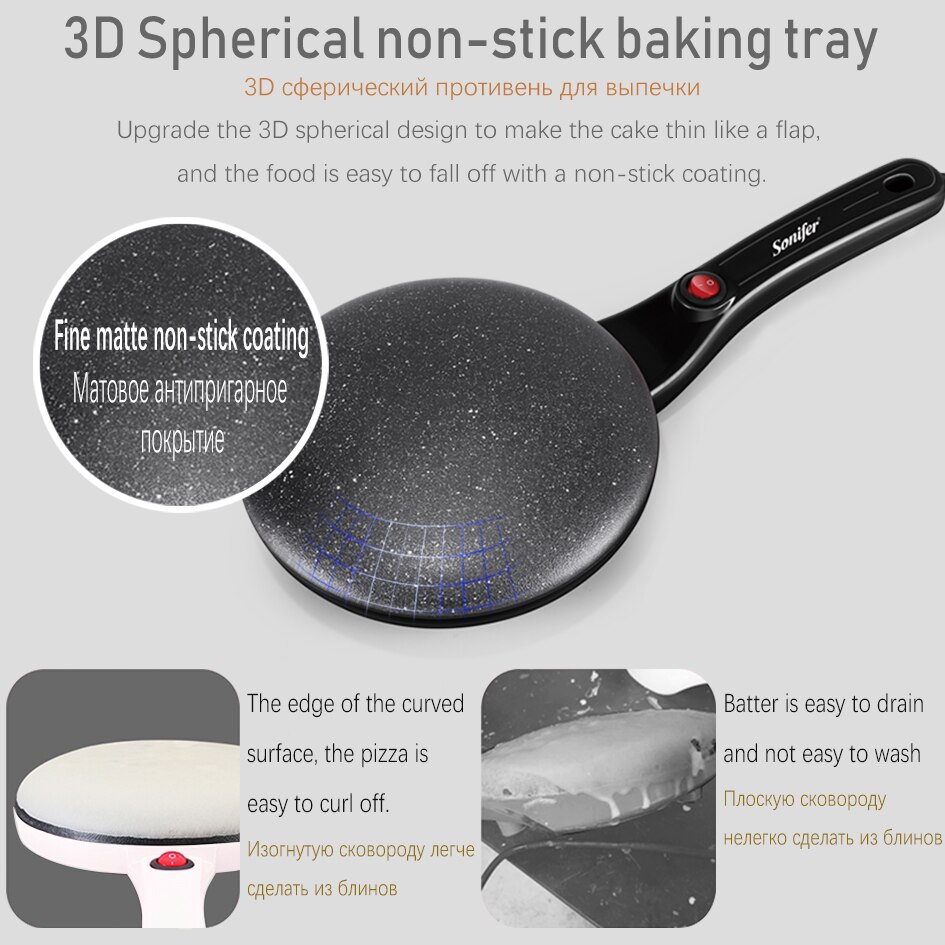 Electric Crepe Maker Pizza Machine Pancake Pan Non-Stick Griddle Baking Pan Cake Machine Easy To Use Kitchen Cooking Sonifer