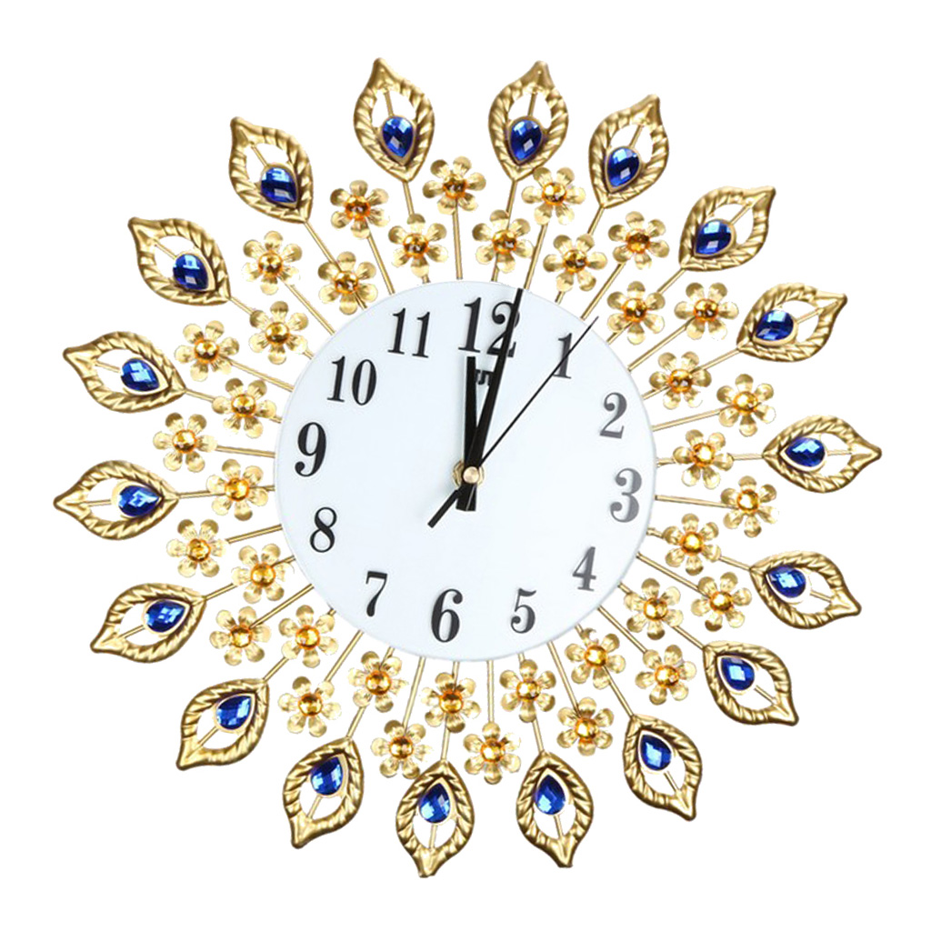 Large Wall Clock Peacock Crystal Diamond Clock Indoor Home Decor