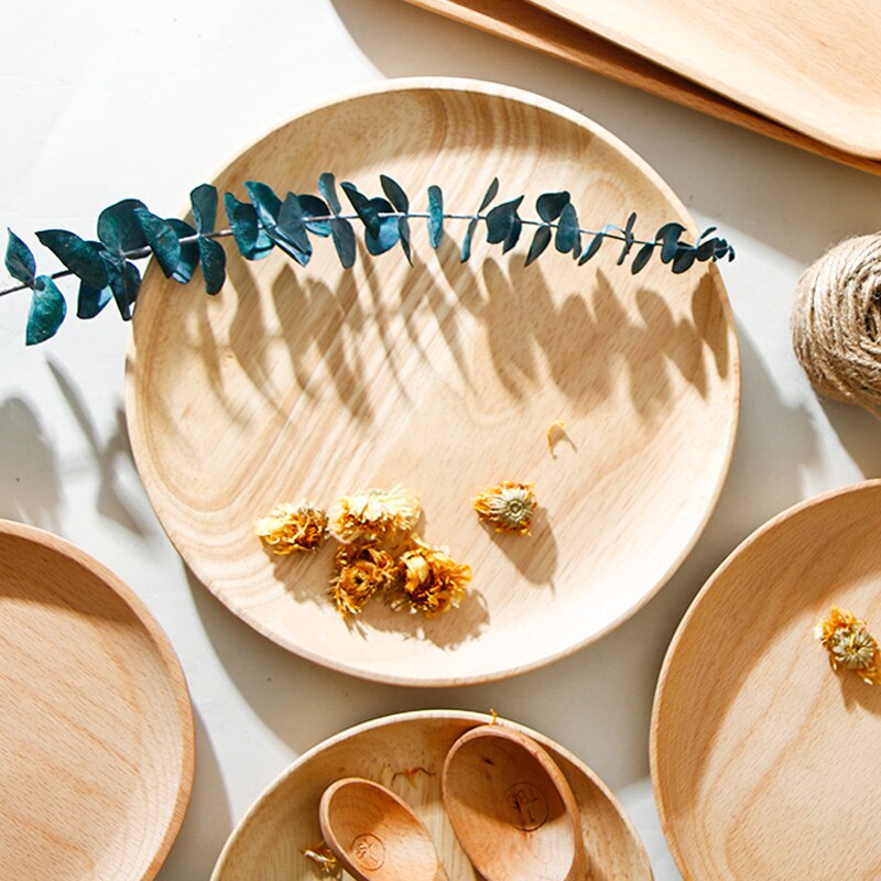 Rund trä tallrik stor liten trä tallrik japansk stil bröd tårta dessert servering tallrik mat bricka trä kök tallrik servis