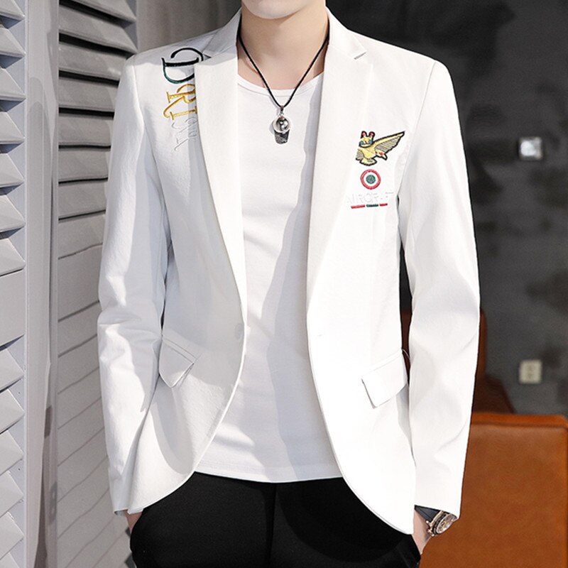 Men Business Causal Blazers Coats Black Blue Stripe Suit Jacket Spring Autumn Male Groom Formal Dress