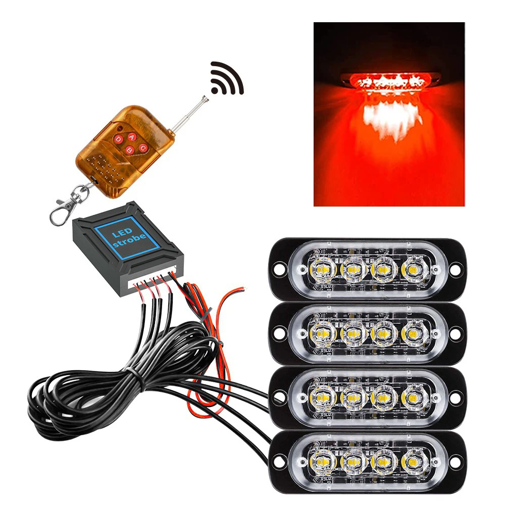 16 LED Wireless Car Emergency Lights Auto Police Strobe Light Blue Red Amber Warning Flashing Lamp 12/24V for Trailer Truck: WHITE