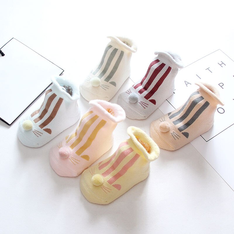 AiKway Baby Socks Cotton Socks Boy Girl Children Striped Anti-slip Socks Infant Newborn Bed Socks Baby Clothing