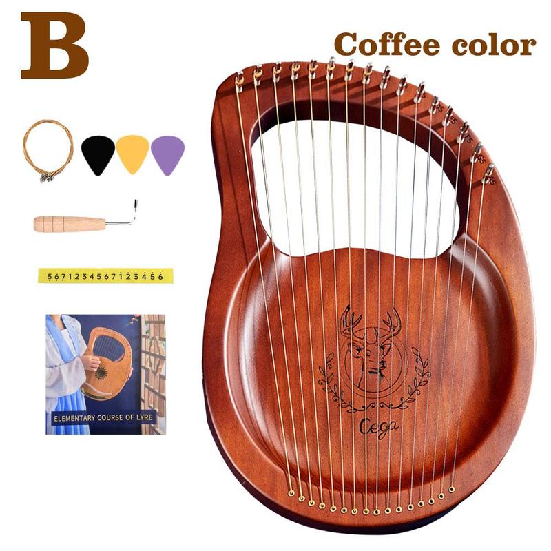 Harpe Lyre en bois à 16 cordes, boîte de résonance, Instrument à cordes avec clé de réglage, 3 choix, Instrument de musique à cordes pour enfants: B