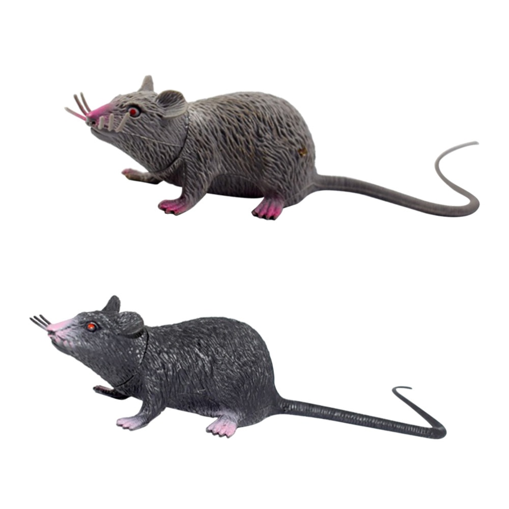 2Pcs Realistische Muizen Speelgoed Spooky Rat Speelgoed Halloween Prank Speelgoed Griezelige Halloween Decor Medium Size (Zwart, grijs)