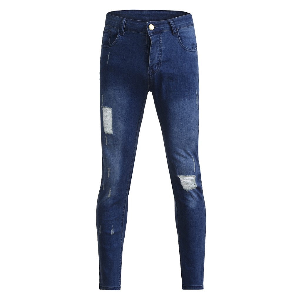 Mannen Jeans Broek Herfst Denim Katoen Straight Pocket Broek Verontruste Vernietigd Gat Afgeplakt Slim Fit Denim Jeans Broek Jogger