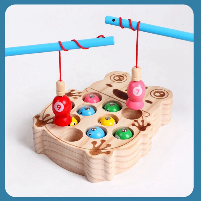 Jeux de pêche magnétiques Base de grenouille bébé jouets en bois fournitures de jardin d'enfants jouets de pêche éducatifs pour les enfants