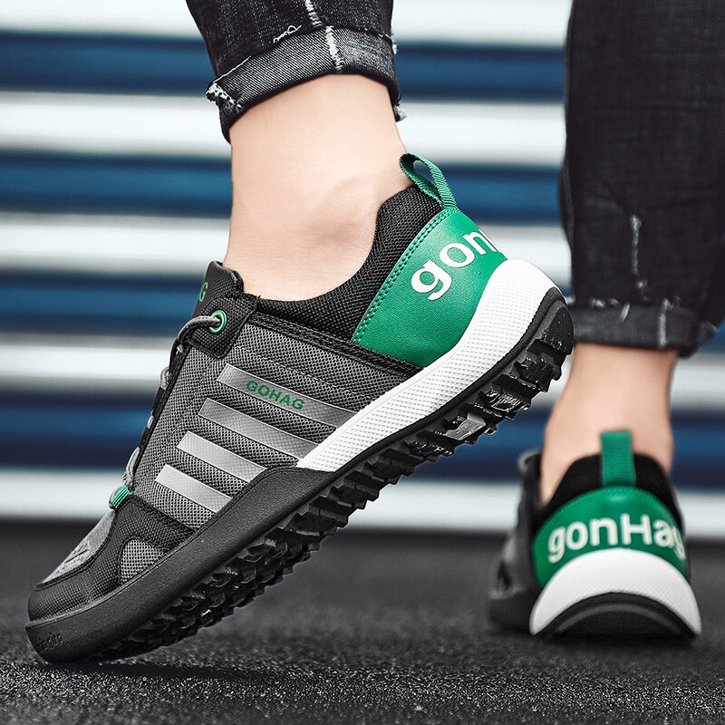 Joggesko menn sommer fritidssko for menn hvite sko for menn med snøring pustende lerretssko for menn tilfeldig sklifri svart 39