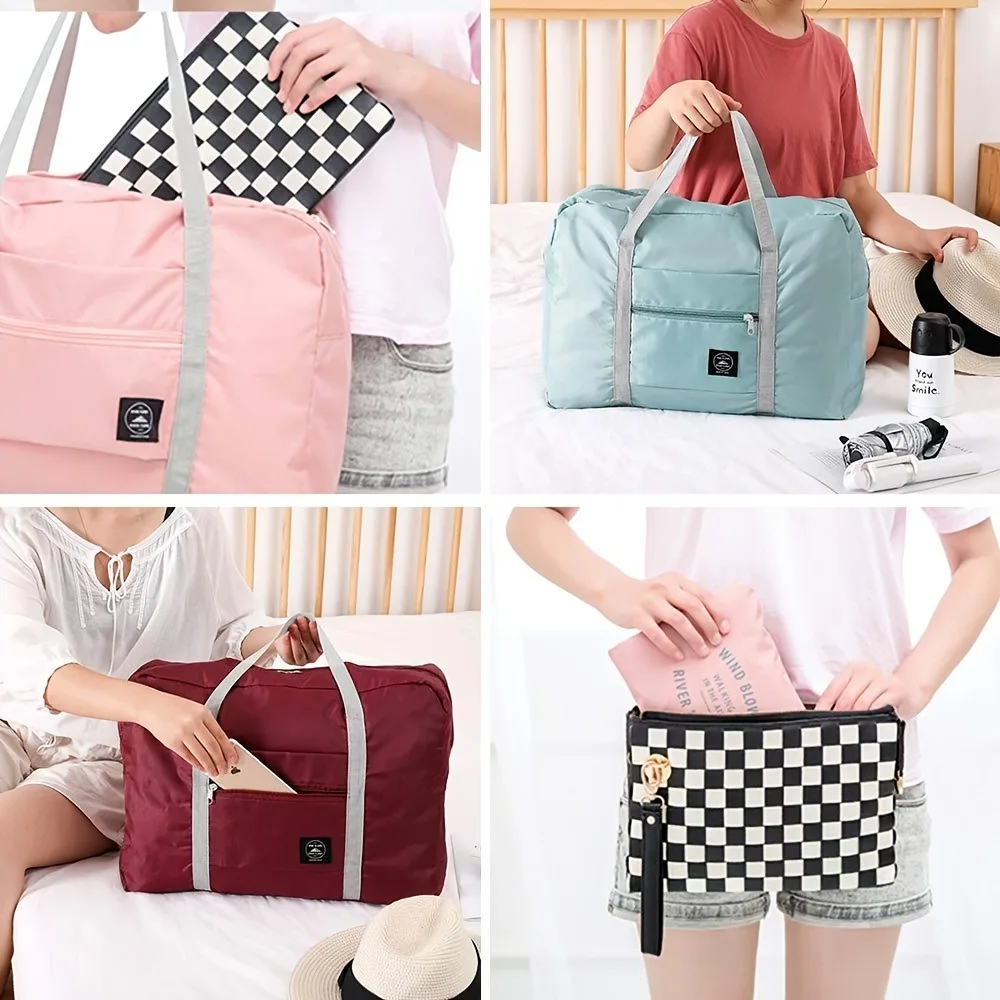 1 set of foldable large capacity travel luggage bag, expandable fitness bag, sports carry on, weekend luggage check-in
