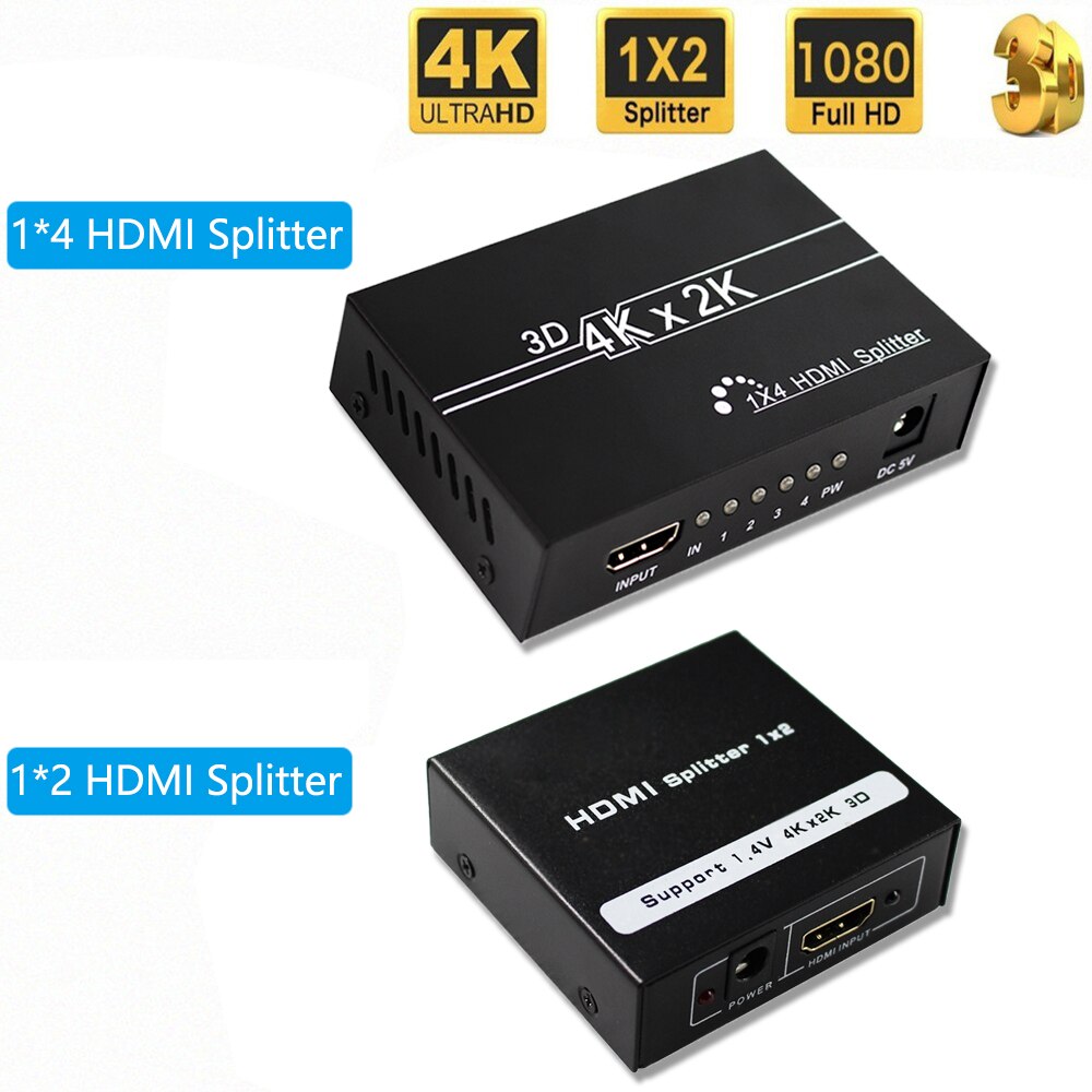 4K HDMI Splitter UHD 3D HD Distrubite 1X4 1X2 1080p Switch Switcher Adapter Repeater amplifie voor Laptop HDTV DVD PS3 PS4 Xbox