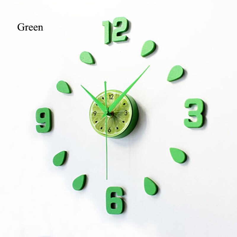 Citroen Groene Sticker Eva 60Cm Wandklok Kleur Grote Grote Decoratieve 3d Diy Wandklok Voor keuken Kinderkamer