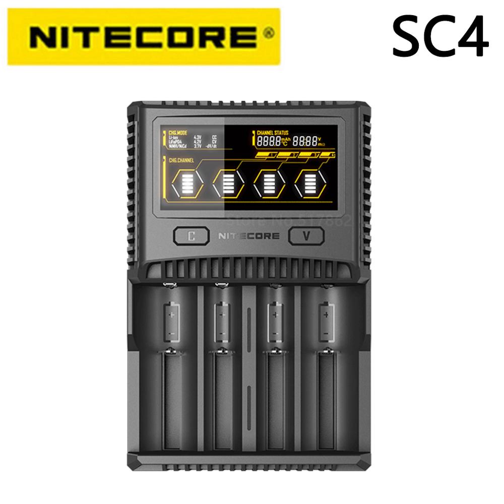 NITECORE SC4 Intelligent De Charge Plus Rapide Superbe Chargeur avec 4 Slots 6A Production Totale Compatible IMR 18650 14450 16340 AA Batterie