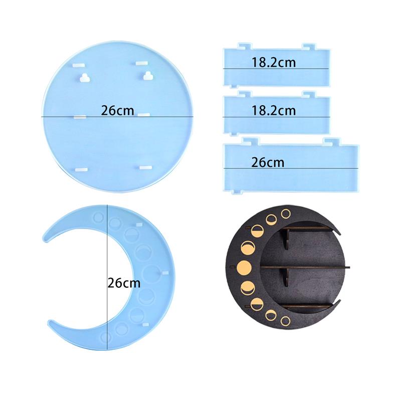 Estante de almacenamiento en forma de luna, molde de silicona INS, colgante de pared de viento, Molde de resina Epoxy hecho a mano, estilo gato, accesorios de decoración del hogar: Negro