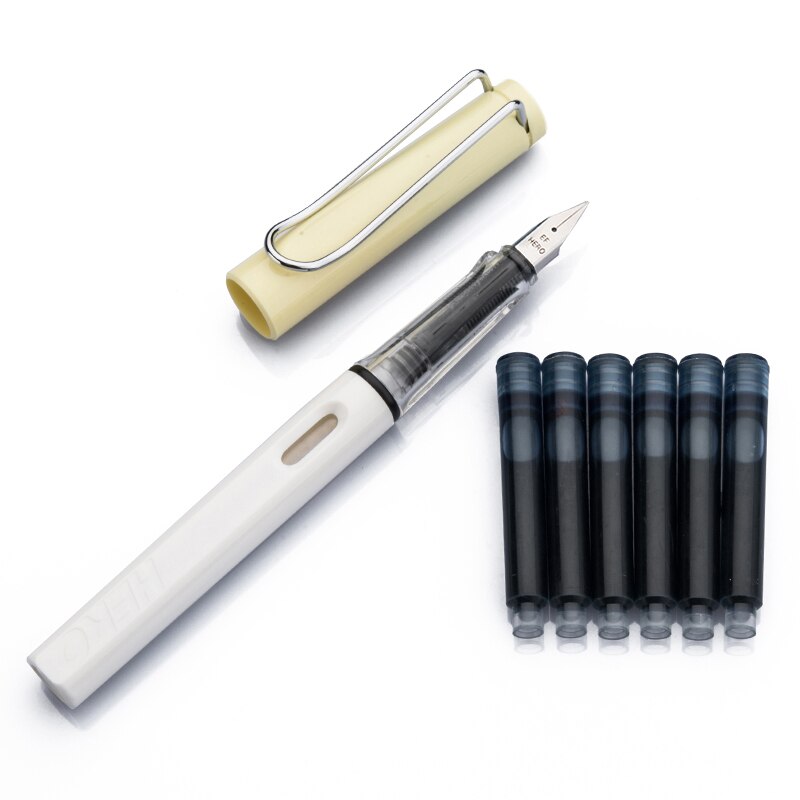 1Pc Hero 359 Klassieke Vulpen Originele Authentieke Plastic Kleur Transparant Ef Briefpapier Kantoor Schoolbenodigdheden Schrijven: yellow and white