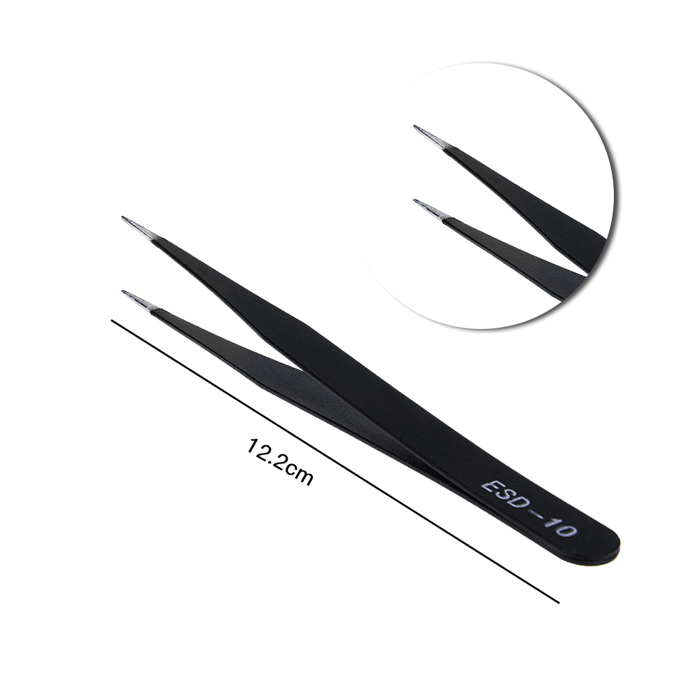 ESD Tweezers Tools Kit Precision Anti-Static Stainless Steel Tweezers Hand Repair Tool For Soldering Electronics Craft Lab Home: 1PC ESD 10