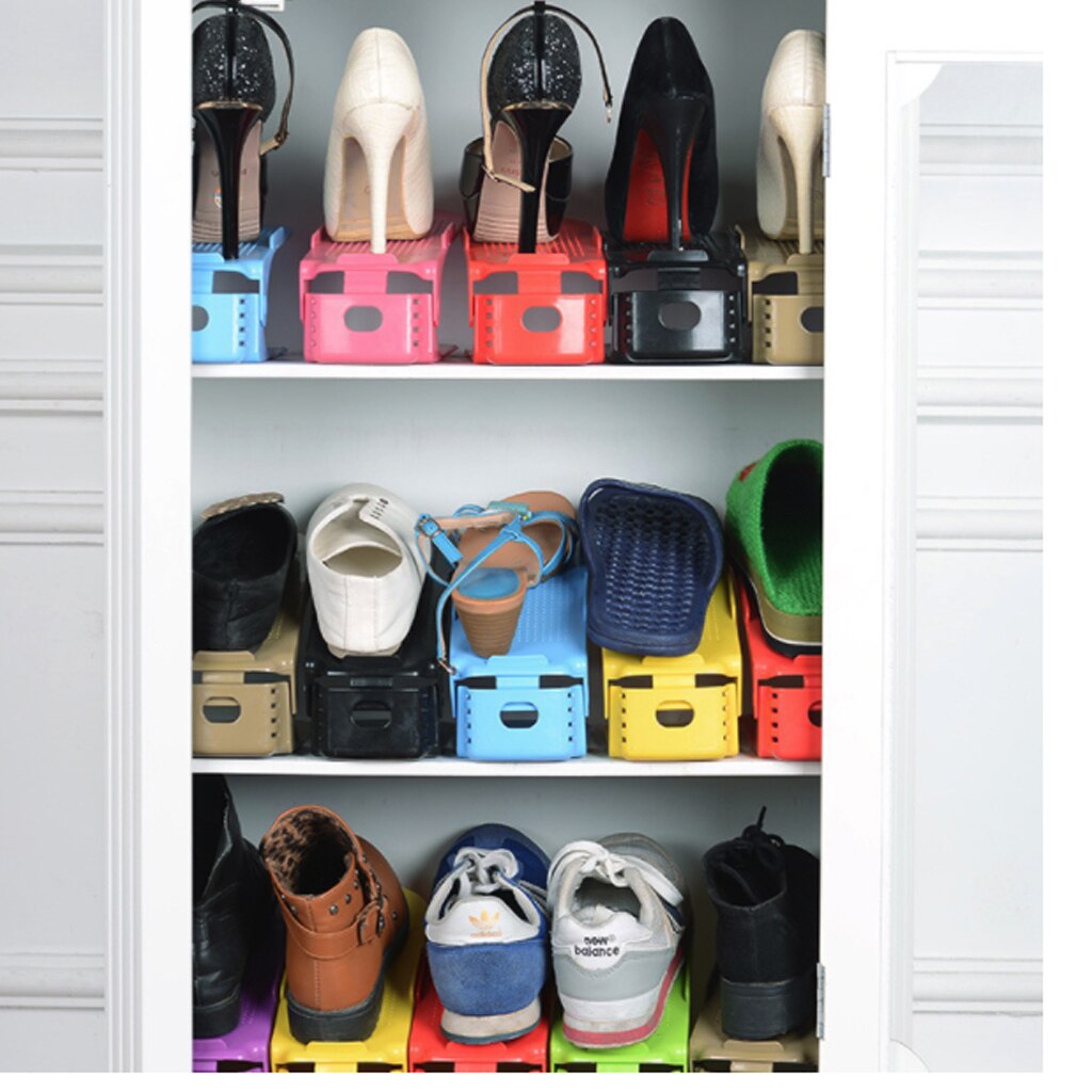10 teile/los dauerhaft Einstellbare Schuh Veranstalter Schuhe Unterstützung Slot Platzsparende Schrank Schrank Stehen Schuhe Lagerung Gestell Schuhkarton
