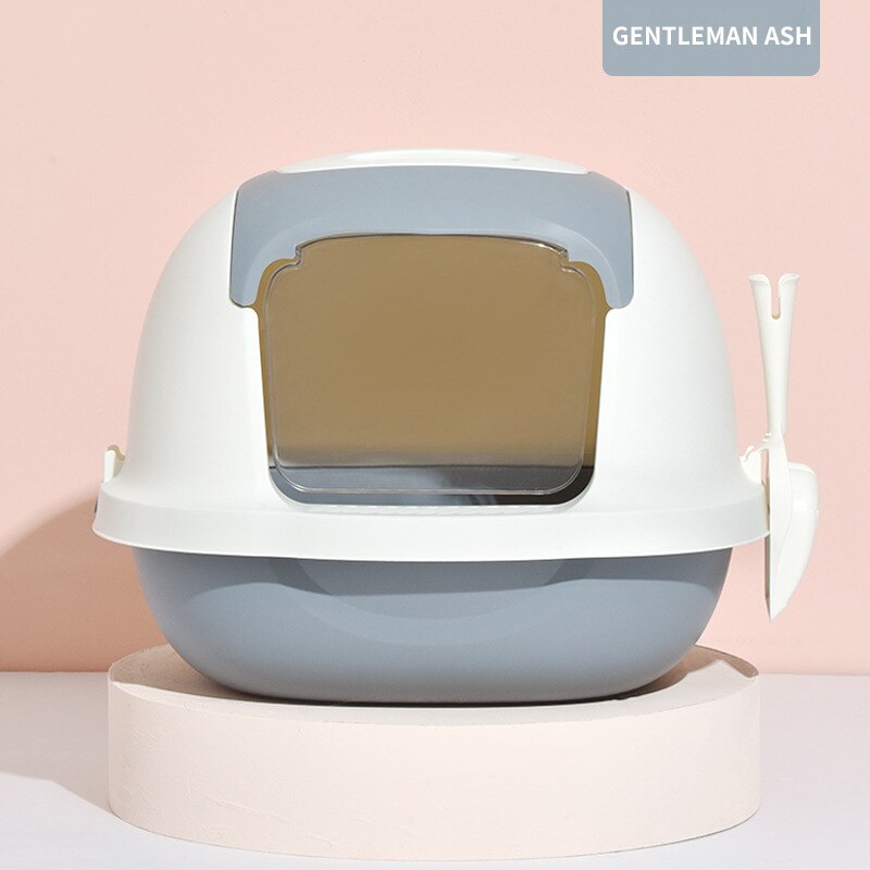 Desodorante grande para gato, caixa de banheira de gato semi-fechada, anti-spatter, shib, gato, sujeira de gato caixa de suprimentos para gato: gray