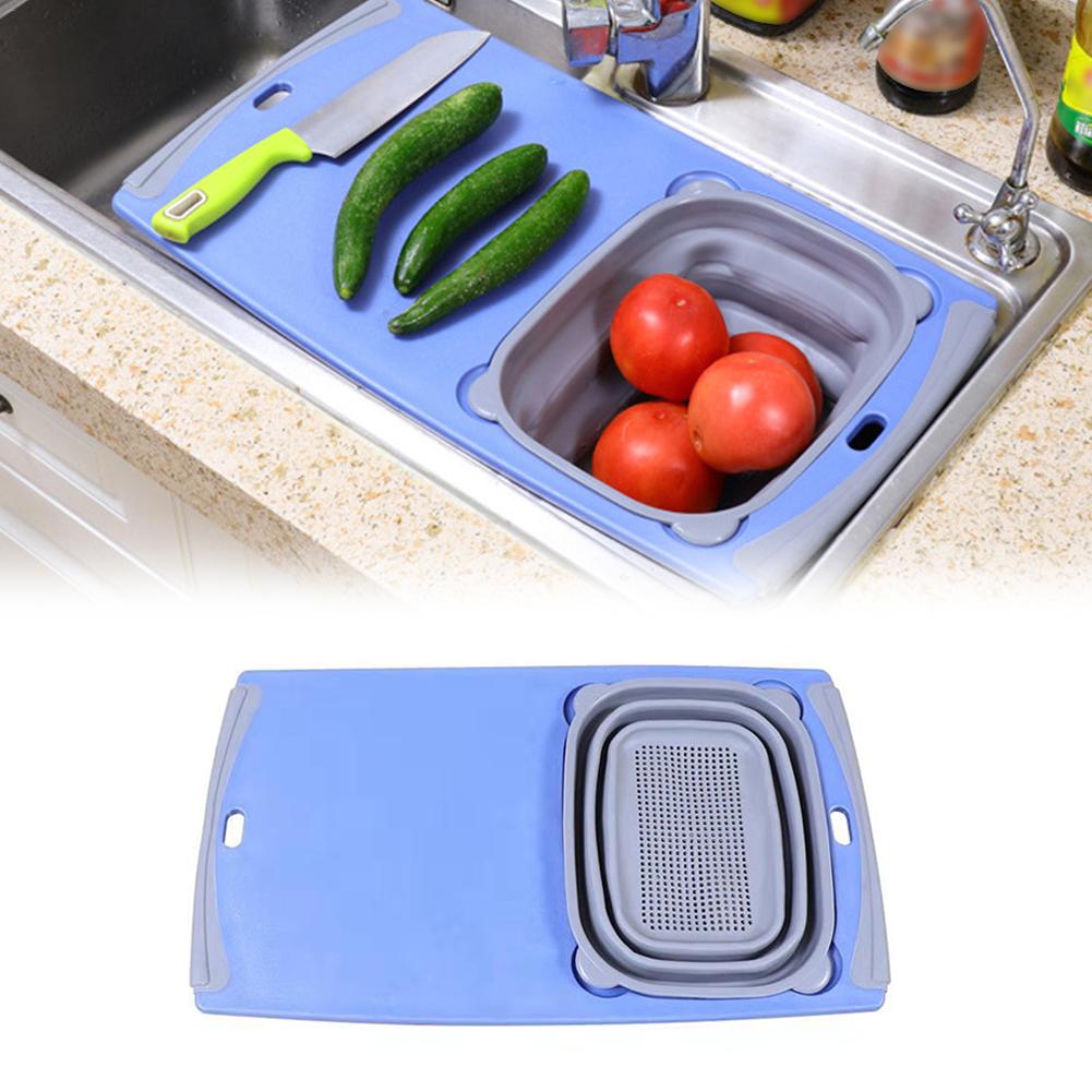 Innovative multifunktionelle 3 in 1 skærebræt aftageligt foldbart afløbskurv vask køkkenbordværktøj: B