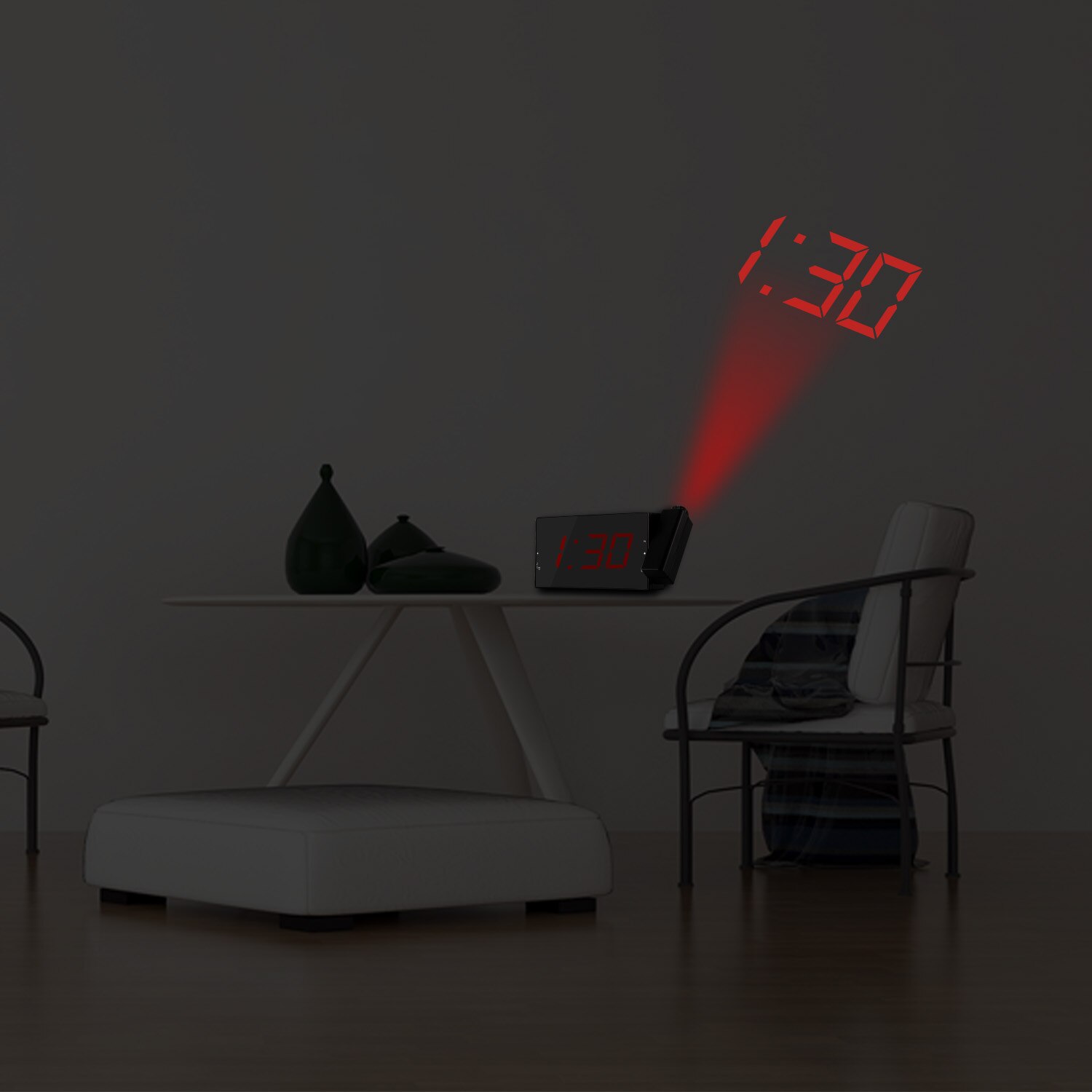 Digital Radio Alarm Clock Projection Snooze Timer Temperature LED Display USB Charge Cable 180 Degree Table Wall FM Radio Clock