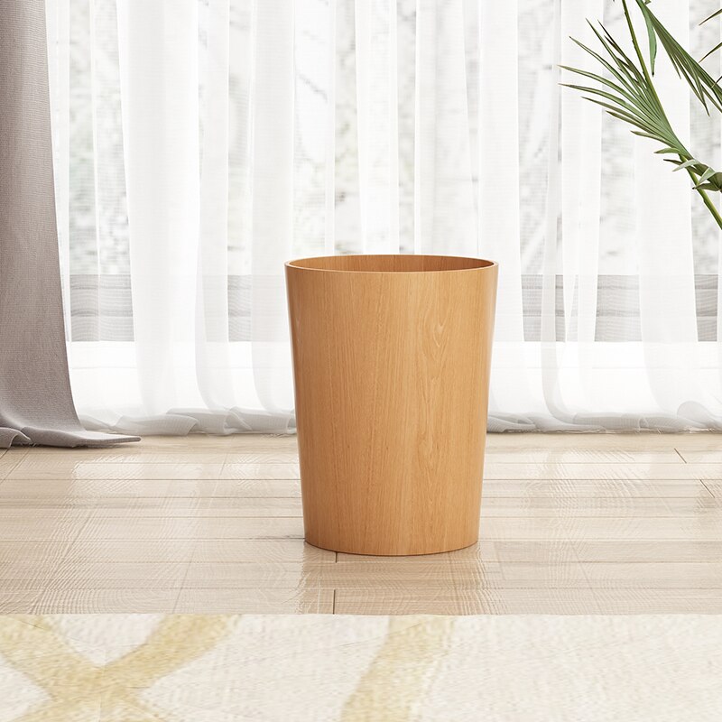Poubelle en bois massif ronde avec couvercle poubelle ménage corbeille cuisine poubelle outils de nettoyage poubelles bac de rangement: B Plane mouth 01