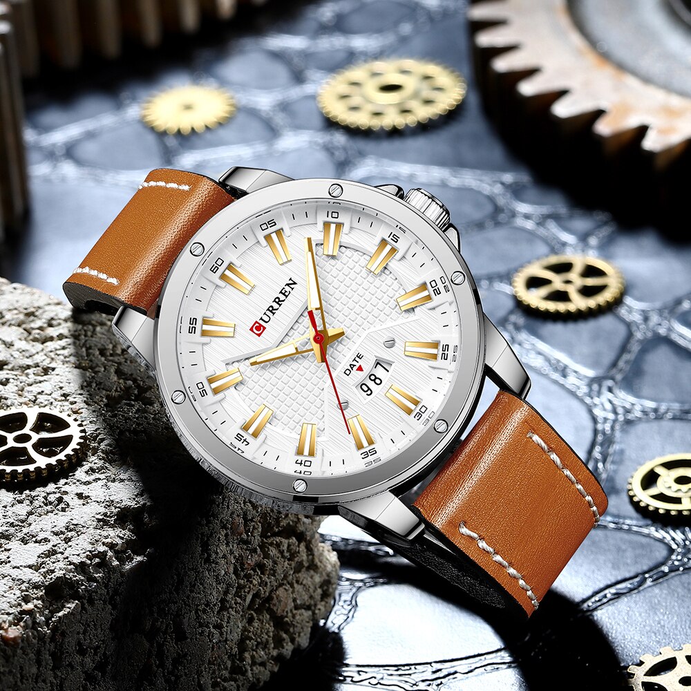 Curren quartz ur til mand læder armbåndsure casual ur med dato relogio masculino
