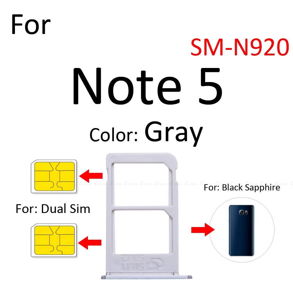 Sim-kort socket slot bakke læser holder stik micro sd adapter beholder til samsung galaxy note 5 n920 reservedele: Note 5 dobbelt grå
