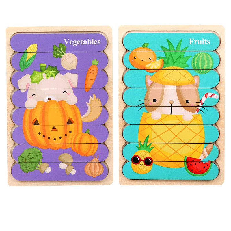 2Pcs Kids 3D Strip Jigsaw Puzzle Cartoon Animals/traffic Wooden Toy Early Learning Toys For Children Montessori Educational: 13