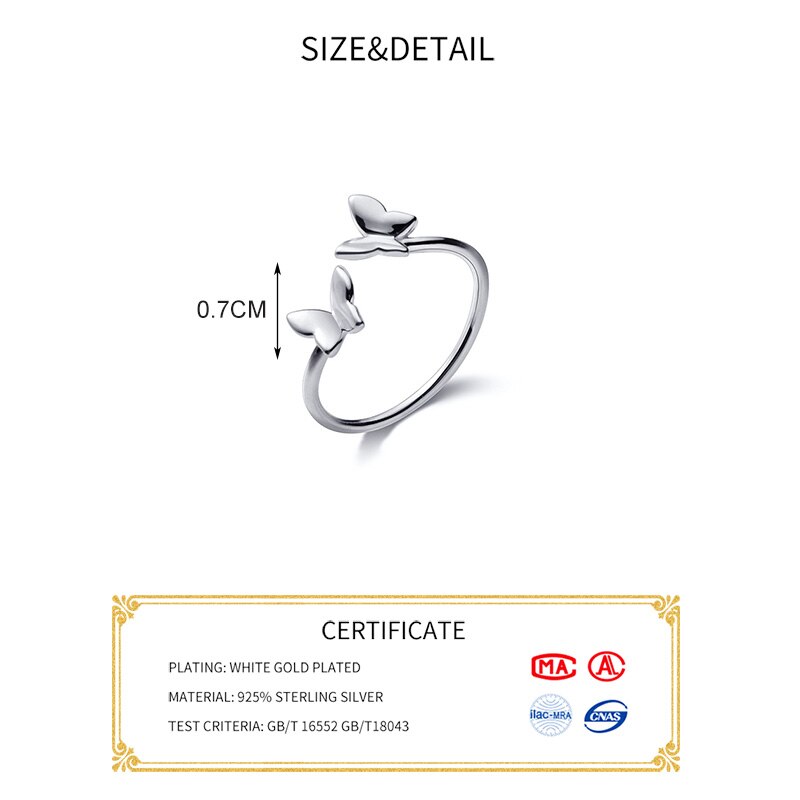 925 verstellbarer schmetterlingsring aus sterlingsilber mit zirkonia für damen, perfekt für partys und als edler punk-schmuck.