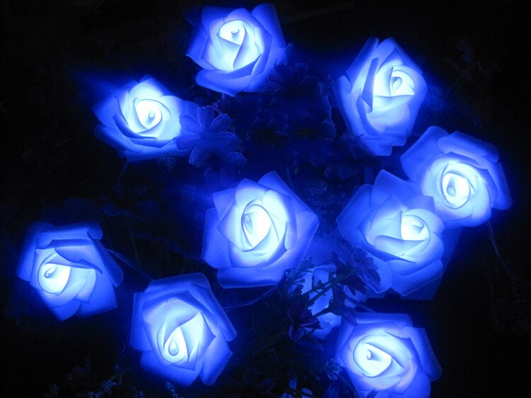Lysstreng 2m 20 led 65mm store roser blomsterlys flere farger jule valentinsdag bryllup dekorasjon lys: Blå