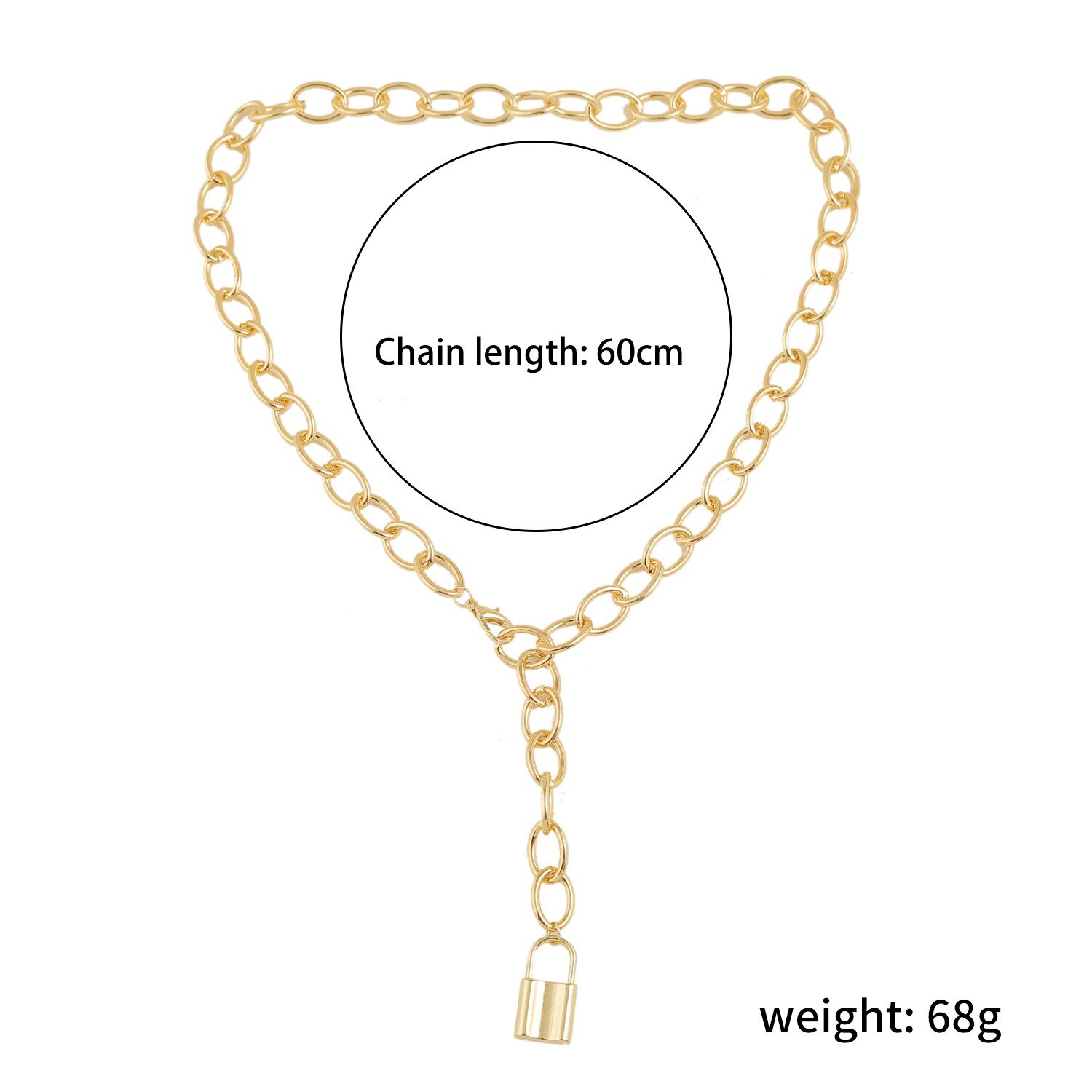 Punk Ami Cuban Big Neck Thick Aluminum Chain Personality Popular Hip Hop Big Thick Chunky Pendant Necklace: Long gold