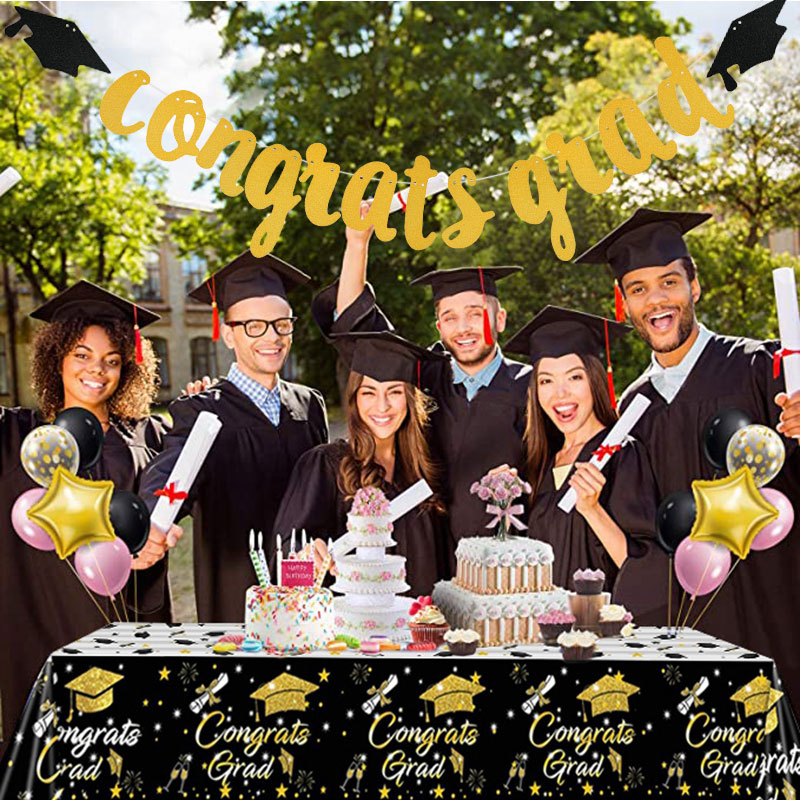 Graduation Balloons Banner Acrylic Cake Topper Disposable Tableware Congratulation Graduation Party Decorations Class Of