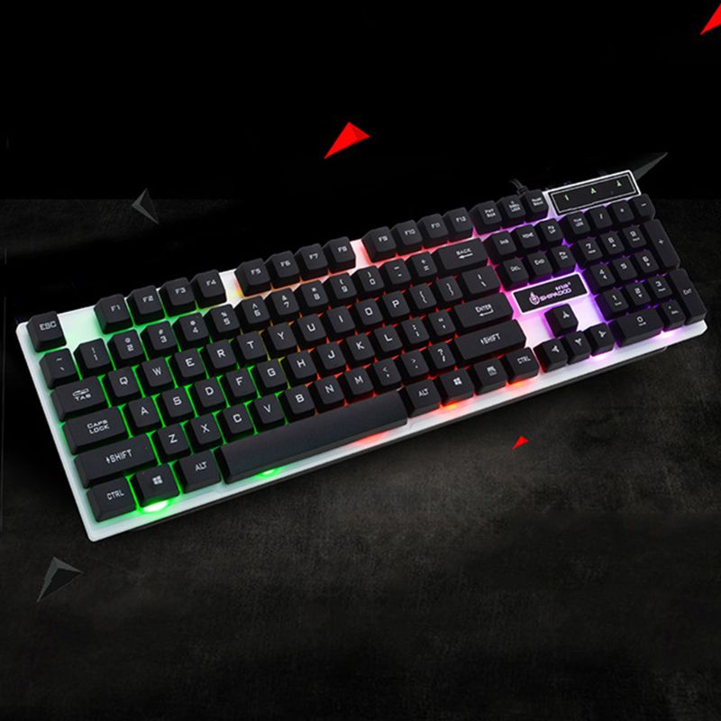 USB Computer Wired Keyboard Colorful Backlit Game Rainbow Glow Floating Button