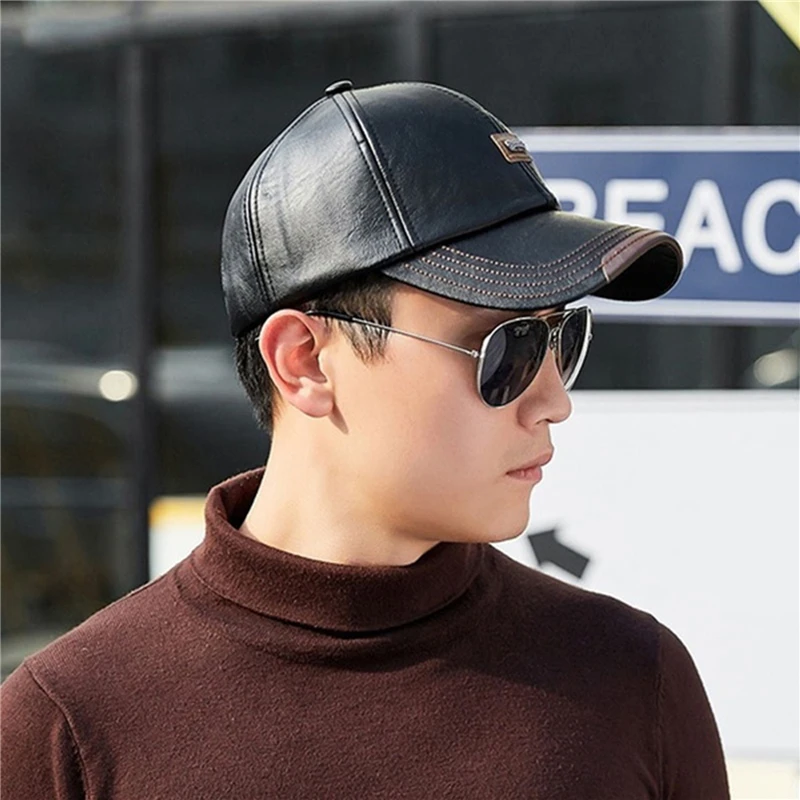 Gorra de béisbol informal a la para hombre, gorro fino de terciopelo, gorra de béisbol de cuero para otoño e invierno, nueva 2024