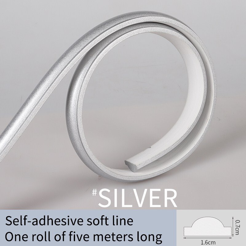 Pvc dekorativ mjuk linje spegel kant kant gips tak linje bakgrund tapeter självhäftande remsa hemtillbehör: Silver- / 16 x 7