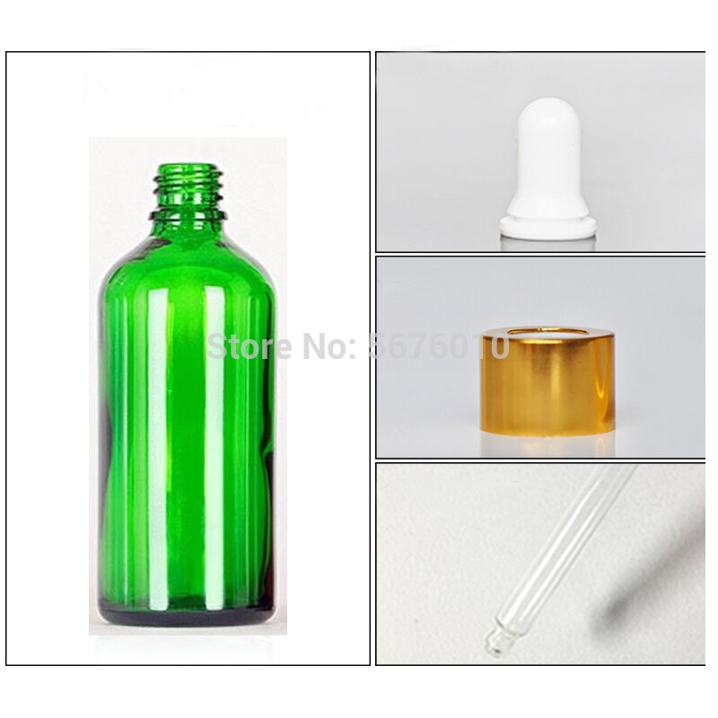 10Pcs/Lot Green Round Glass Refined Lab Oil Bottle with Glass Droppers Golden/Silver Circle for School Experiment
