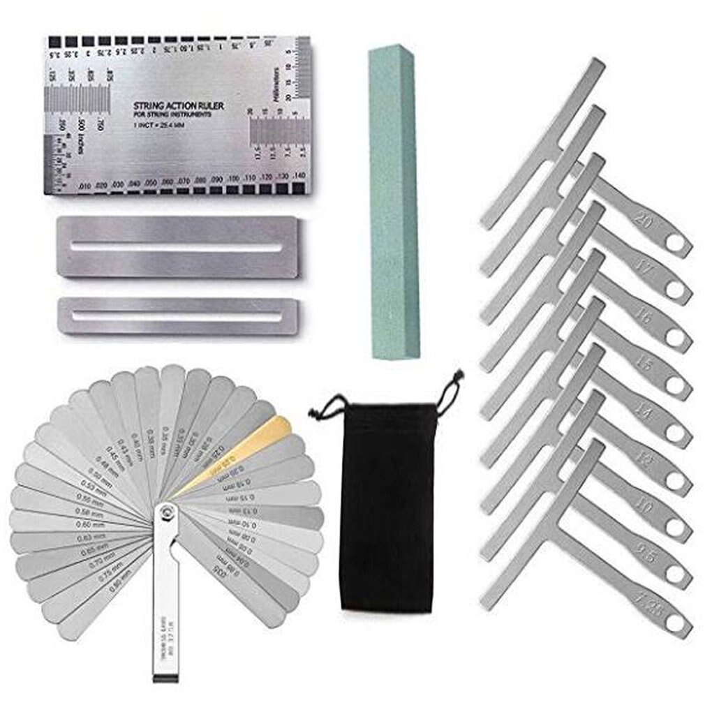 Guitar Tool Kit String Action Ruler Curve Ruler Clearance Ruler Stone Pin Silk Gasket Velvet Bag for Guitar Bass: Default Title