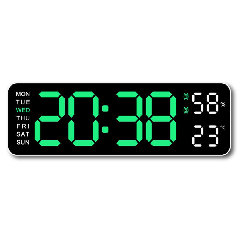 LED-Digital-Wanduhr, großes Anzeige, batteriebetriebener Wecker mit Temperatur, Datum, Woche, Schreibtisch und Wanduhr, Часы Espero: Grün