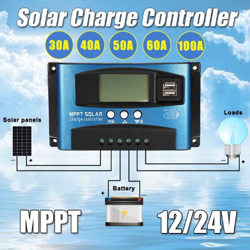 12v 24v automatisk identificerede solopladerkontroller pwm-controllere lcd dual usb-solcellepanel pv-regulator